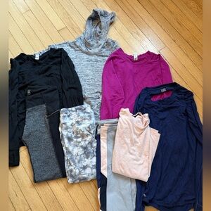 ATHLETA GIRL 8 PIECE SET Size 14 EUC 3 leggings herringbone 3 sweatshirts 2 tees